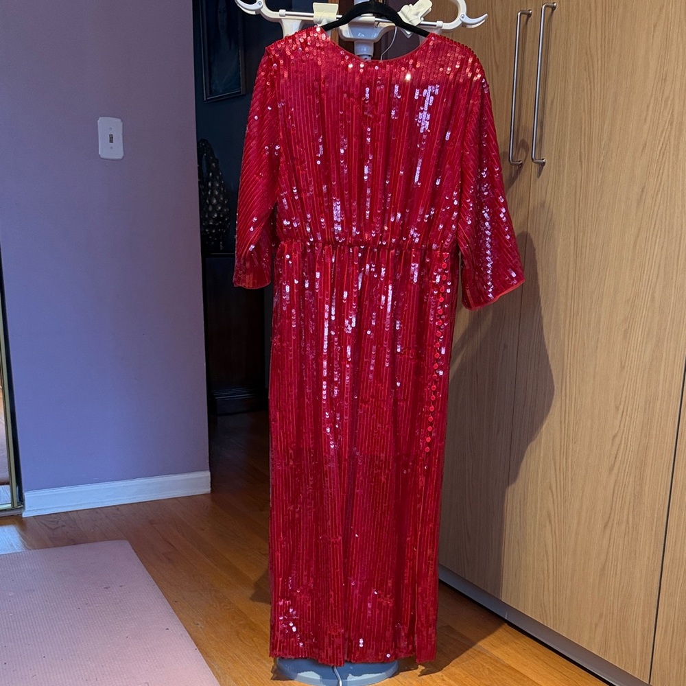 J. Crew Red Sequin Maxi Dress With Open V Shape Back